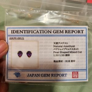 Brand new natural amethyst earrings set in solid 18K Japan gold (K18).